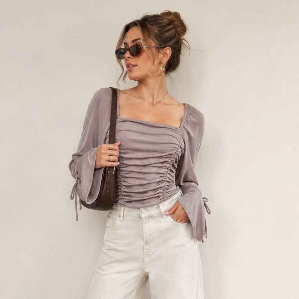 Intimately‎ Free People Meant To Be Ruched Bodysuit Women M Mauve Square Neck